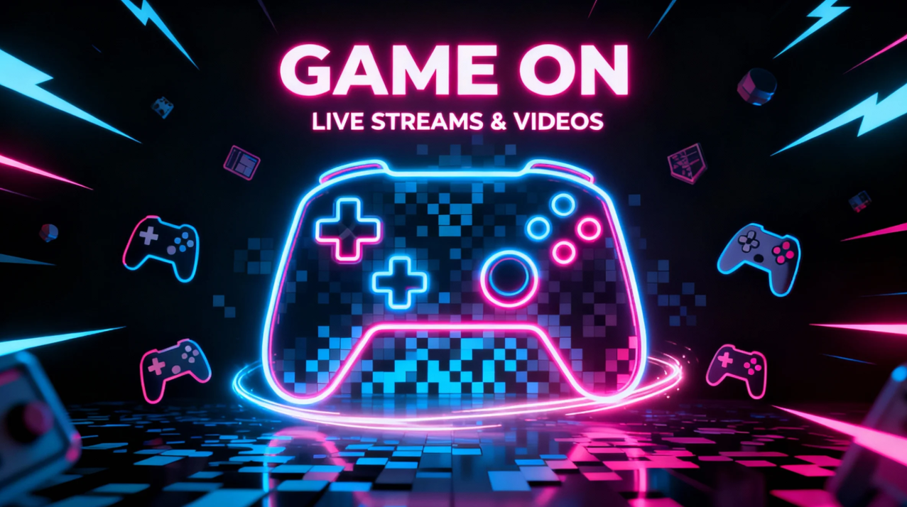 Dark mode gaming banner with glowing highlights