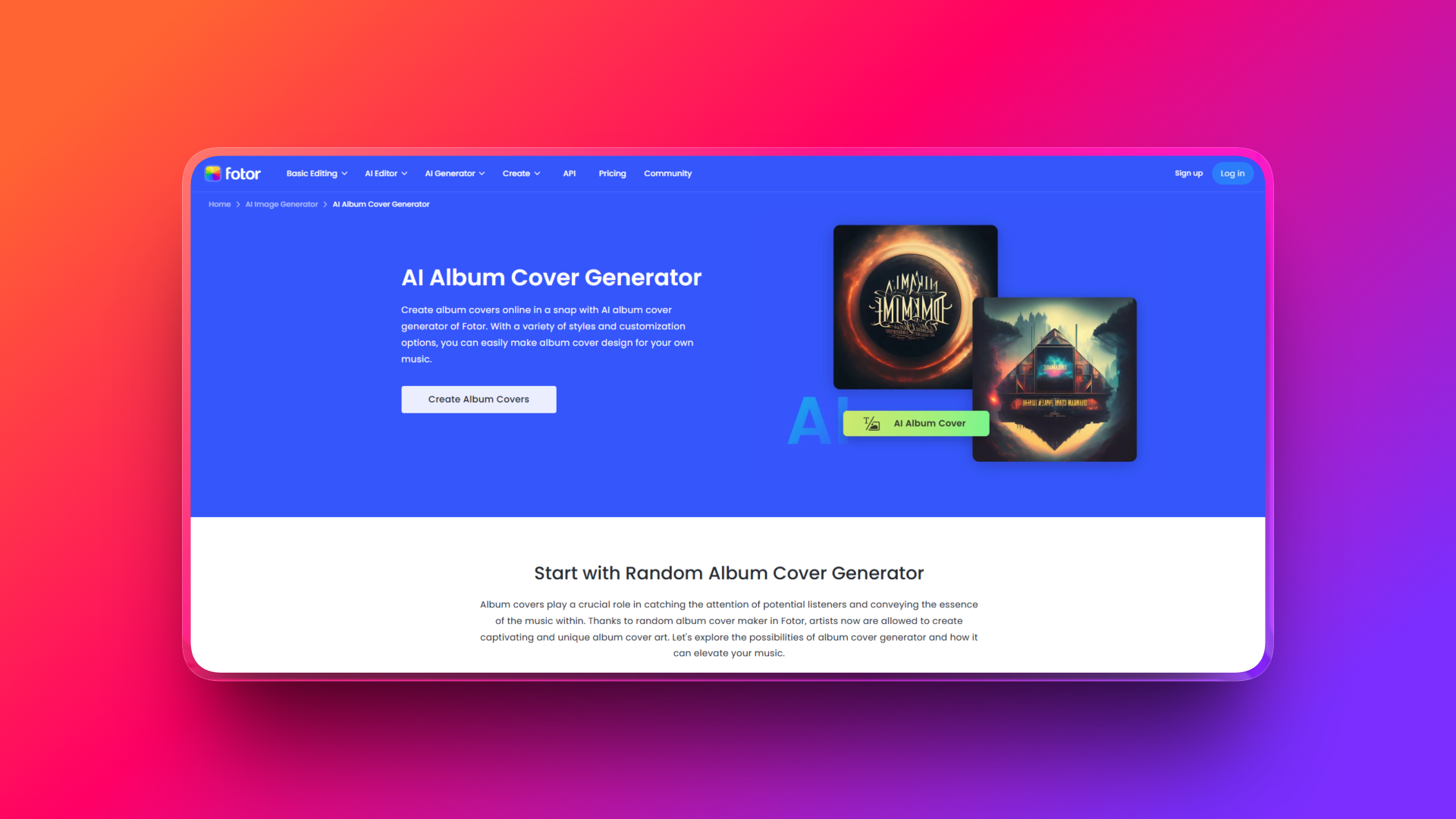 AI album cover generator by Fotor
