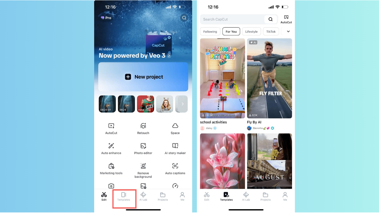Access templates library and browse categories