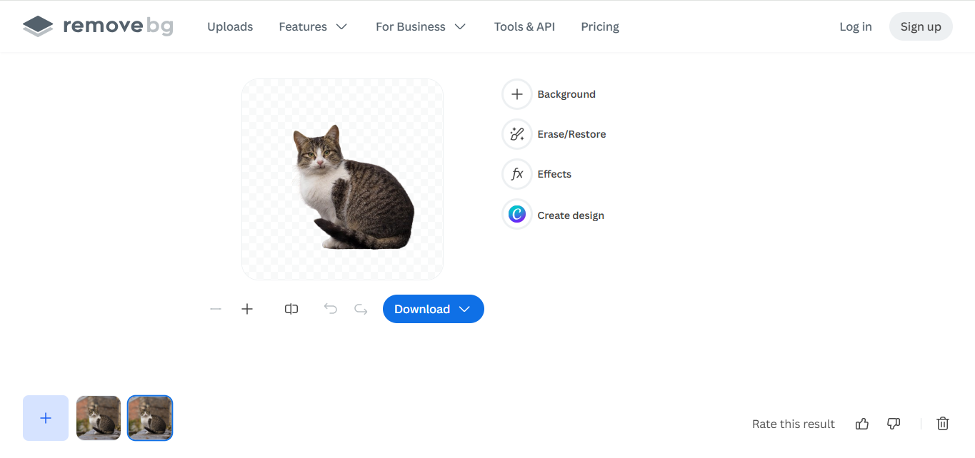 Interface of Remove.bg - a reliable automatic photo background editor online