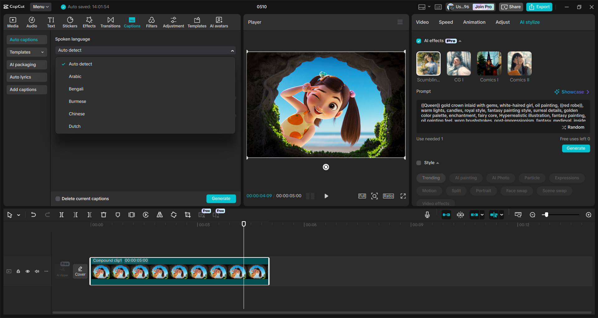 Interface do editor de vídeo para desktop CapCut - uma maneira rápida de fazer animações de vídeo
