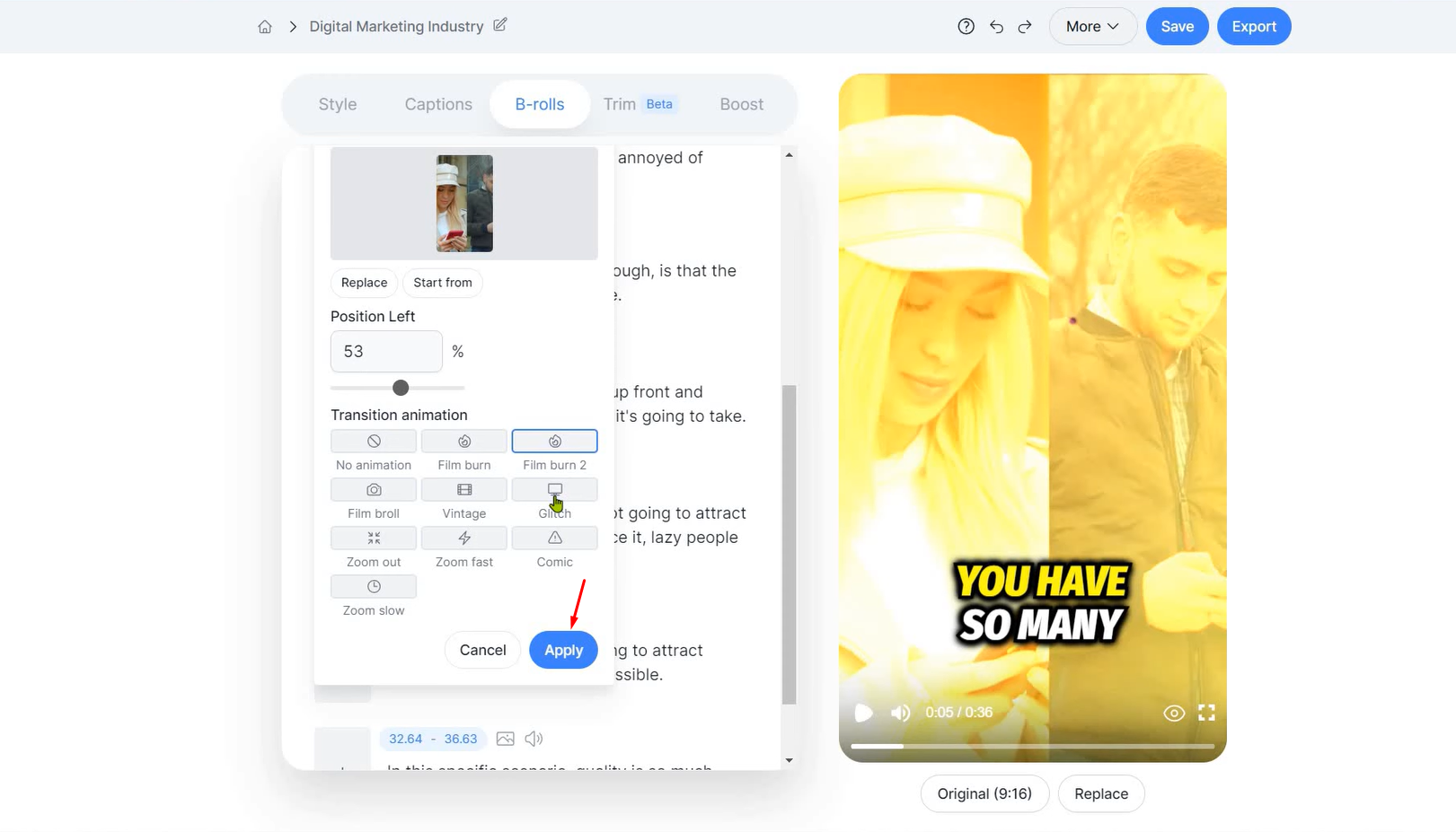 Editing a video with Submagic AI tools