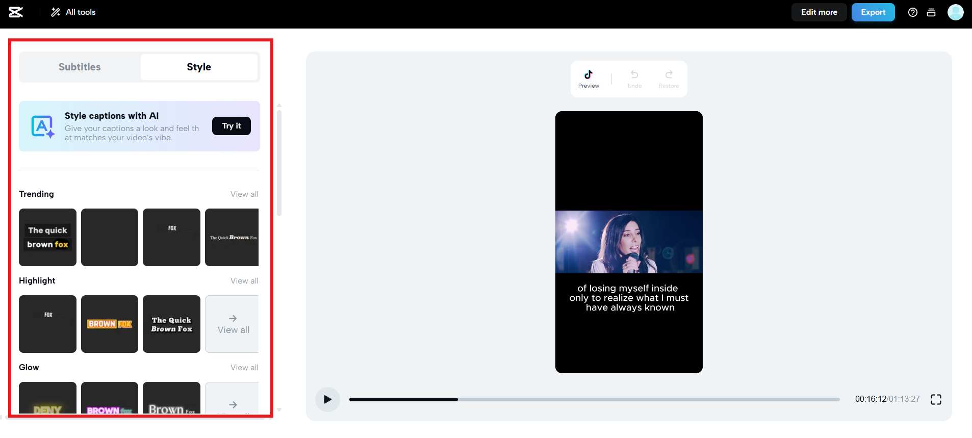 Generate captions and choose style