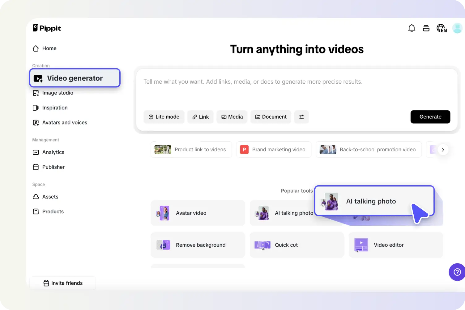 Go the AI talking photo menu