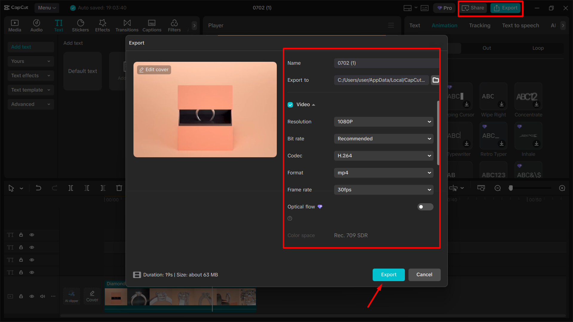 Exporting video from the CapCut desktop video editor