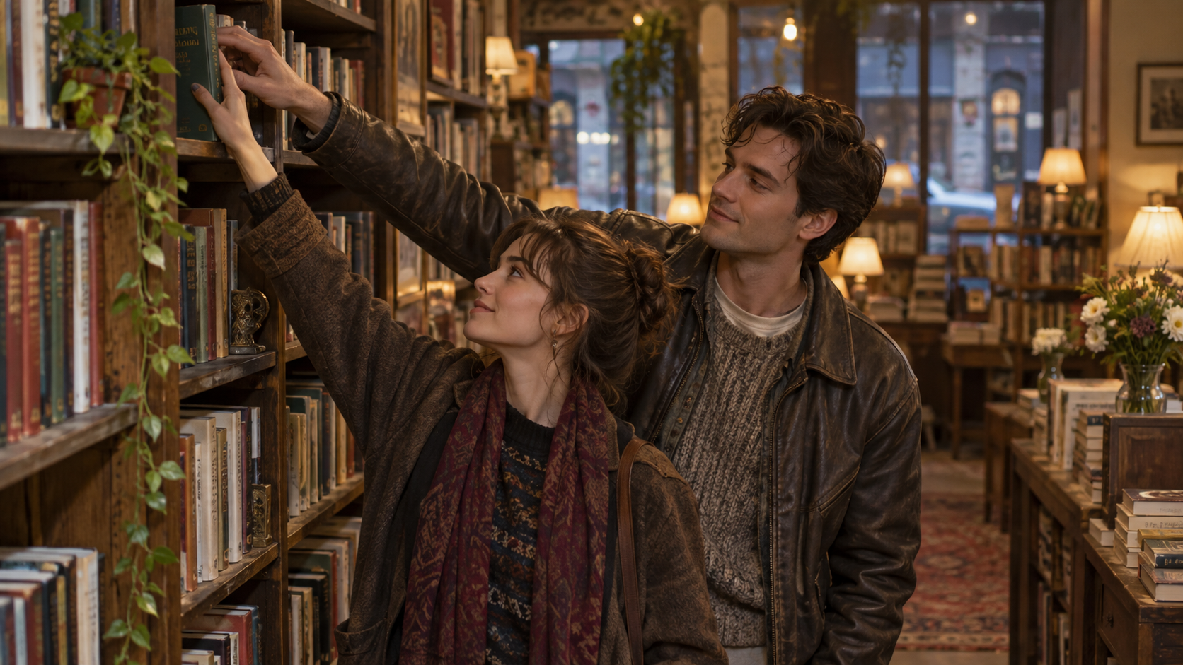 Bookstore meet-cute example for 90s photo prompt for couple