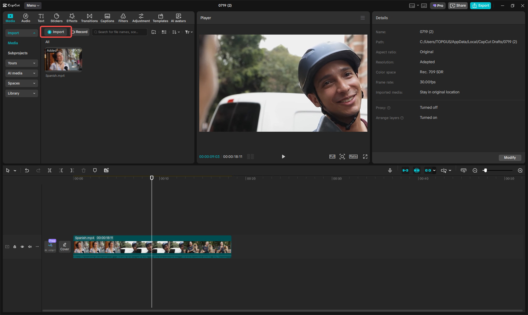 Import your Spanish video