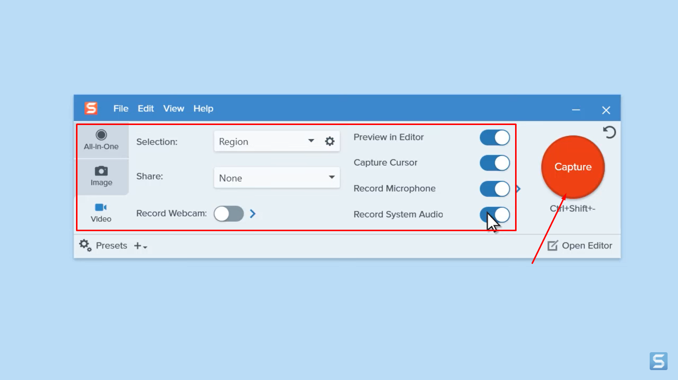 Launching Snagit screen recorder on Windows