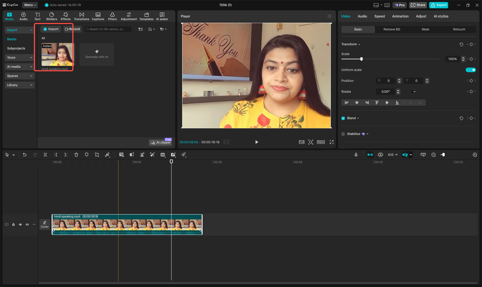 Import the Hindi video to CapCut