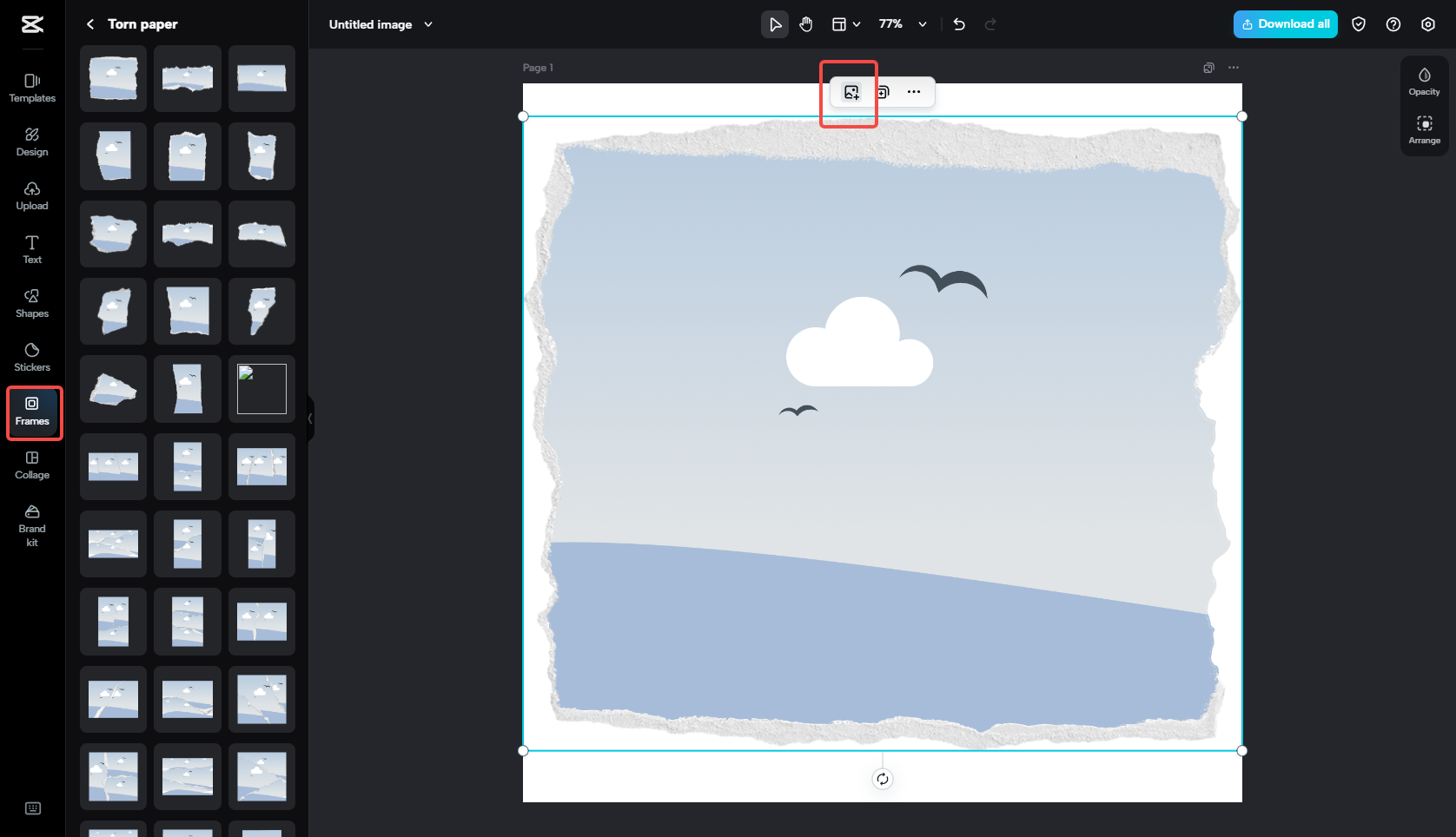 Selecting a photo frame in CapCut