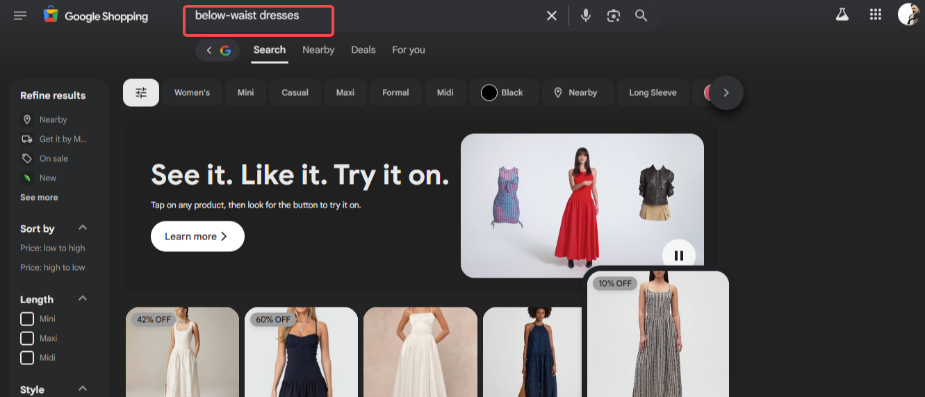 Search for and choose clothing