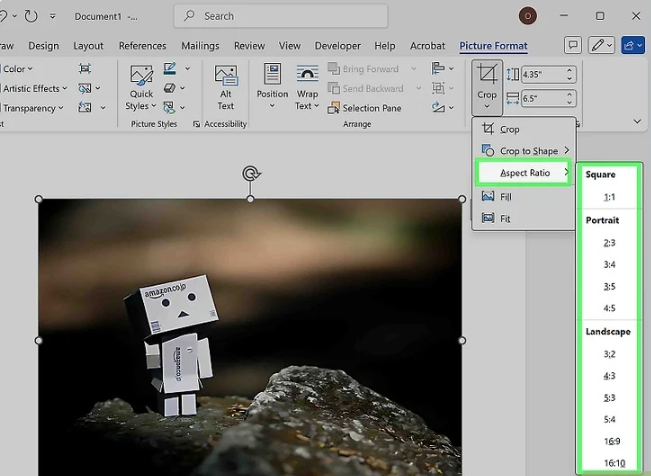 Using aspect ratio crops to crop image in Word