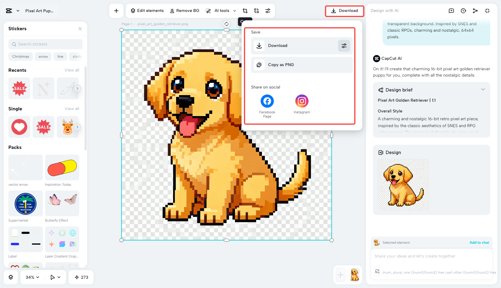 Exporting the pixel art in CapCut