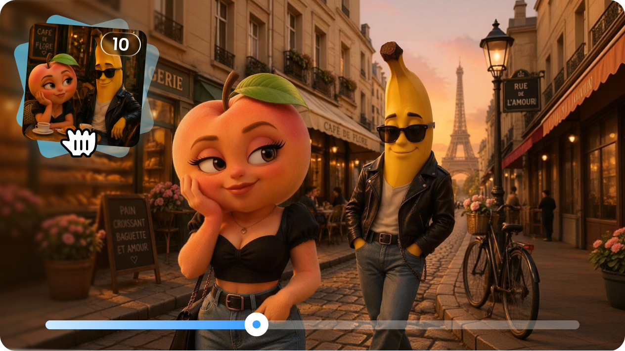 Apple character images linking into a timeline