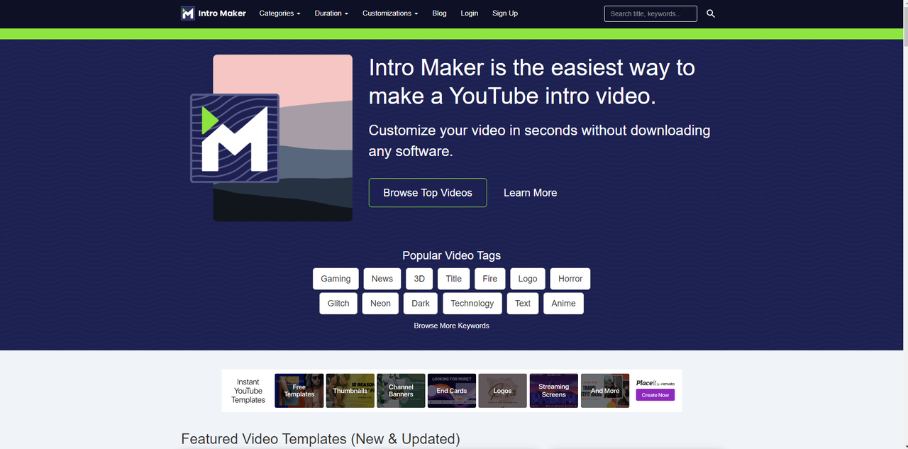 Interfaccia di Intro Maker- un creatore di intro gratuito senza filigrana strumento gratuito