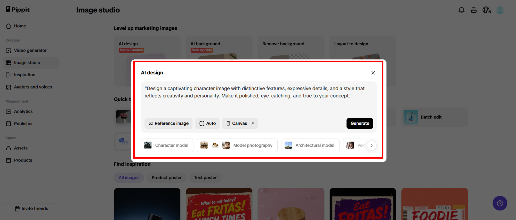 Insira comandos e gere seu design