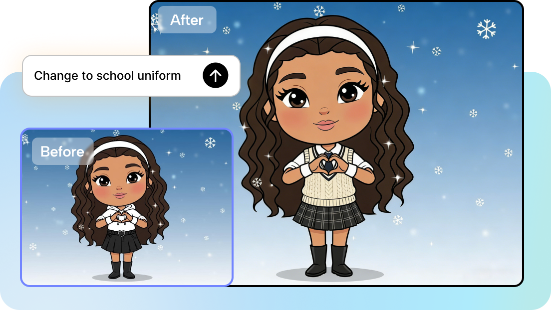Adjust expressions, outfits, and accessories to personalize your Bitmoji.