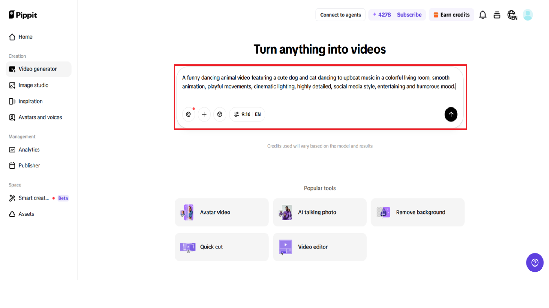 Access the video generator interface
