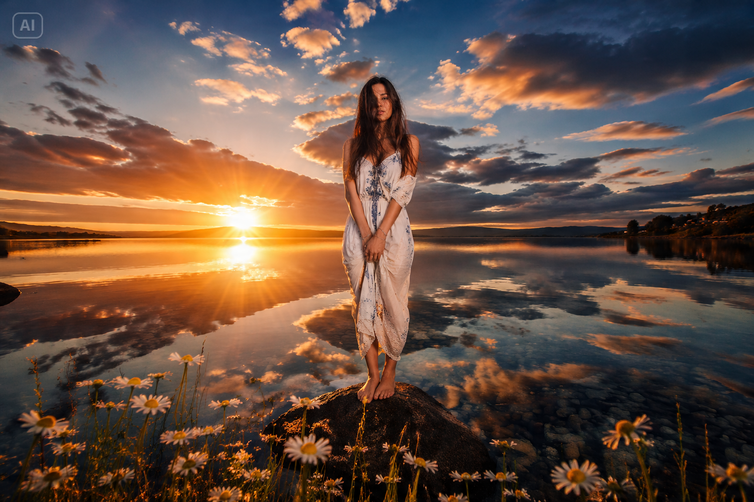 Fondo viral de la edición de fotos del río al atardecer
