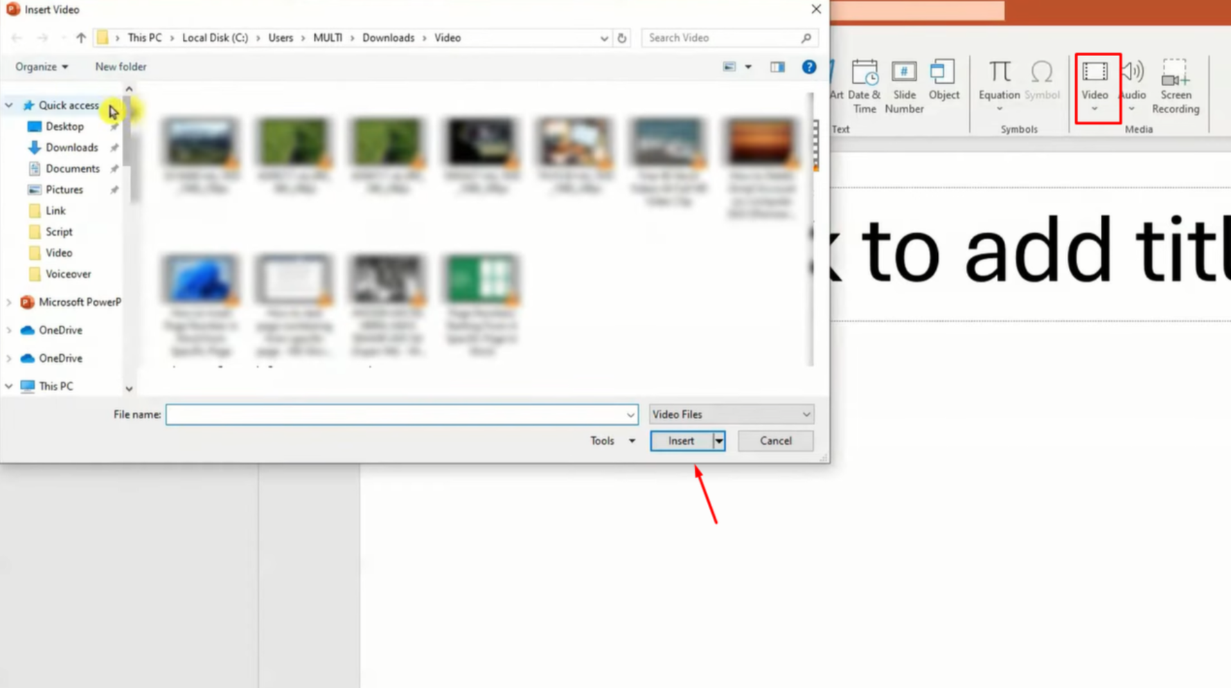 Adding a YouTube video to PowerPoint from your device