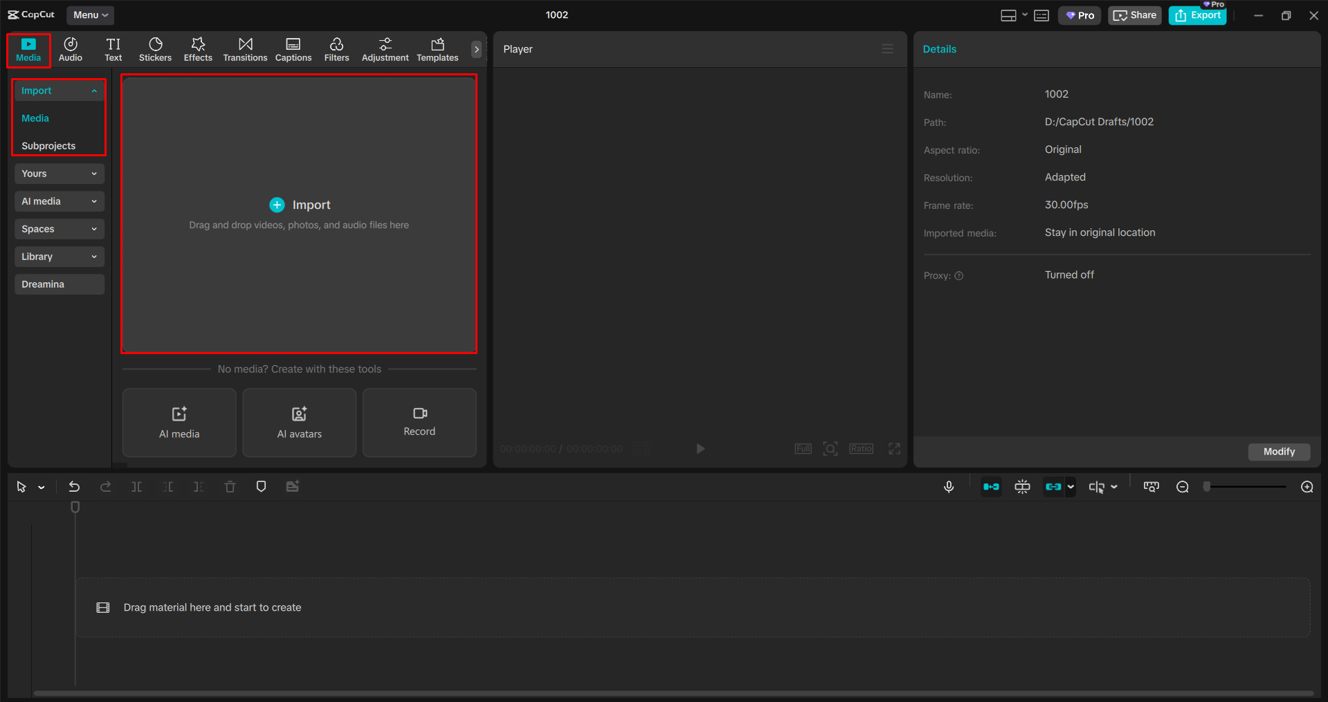 Importing a video into the CapCut desktop video editor