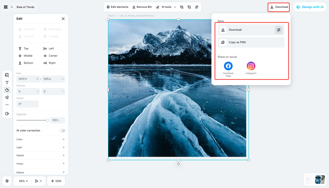 Export or share your final image