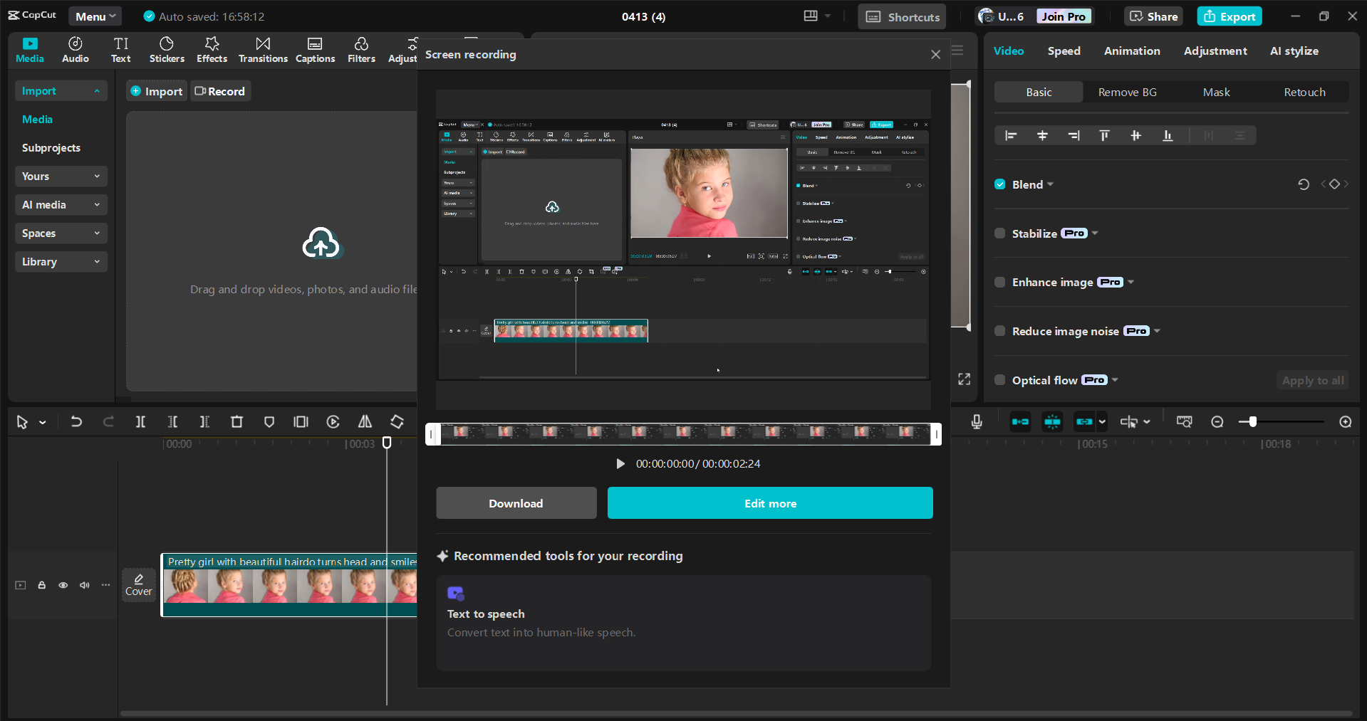 Інтерфейс настільного відеоредактора CapCut - ідеальний спосіб запису екрану та редагування відео