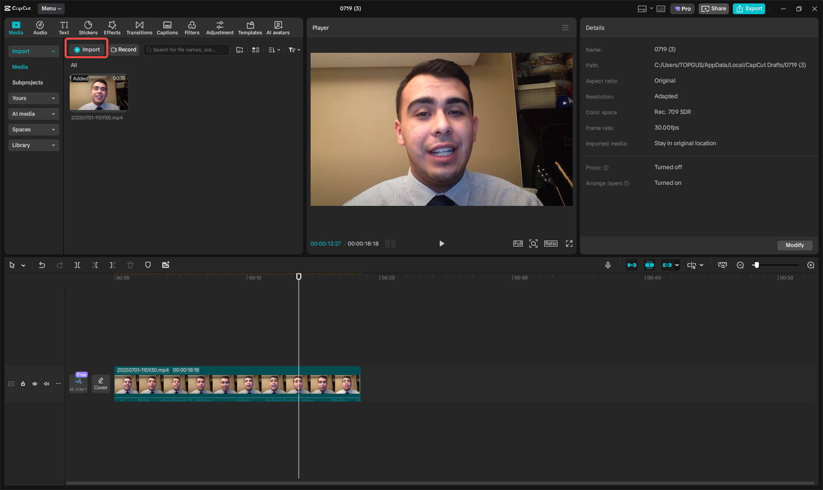 Import the video to CapCut