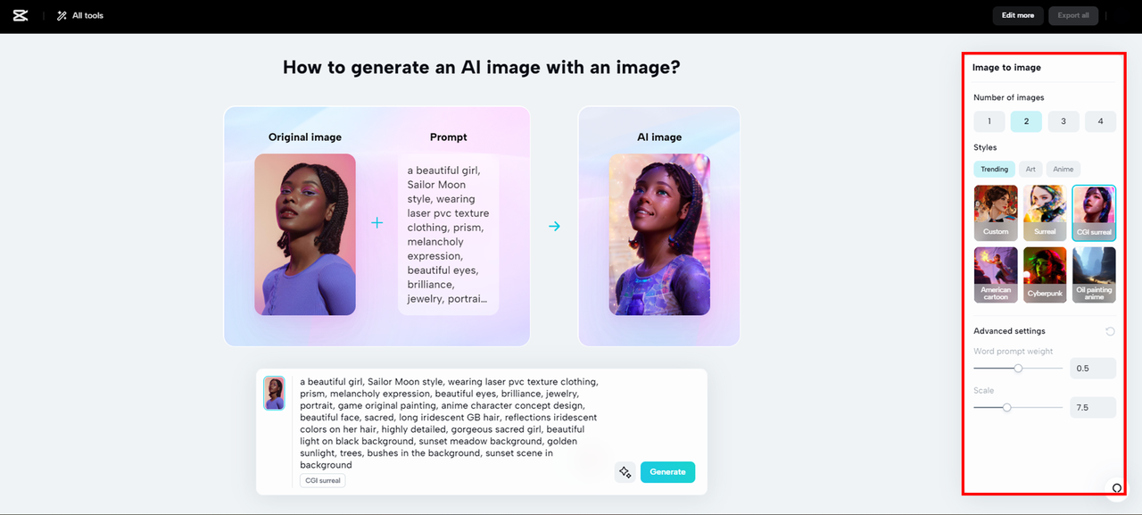 Customizing AI generated image