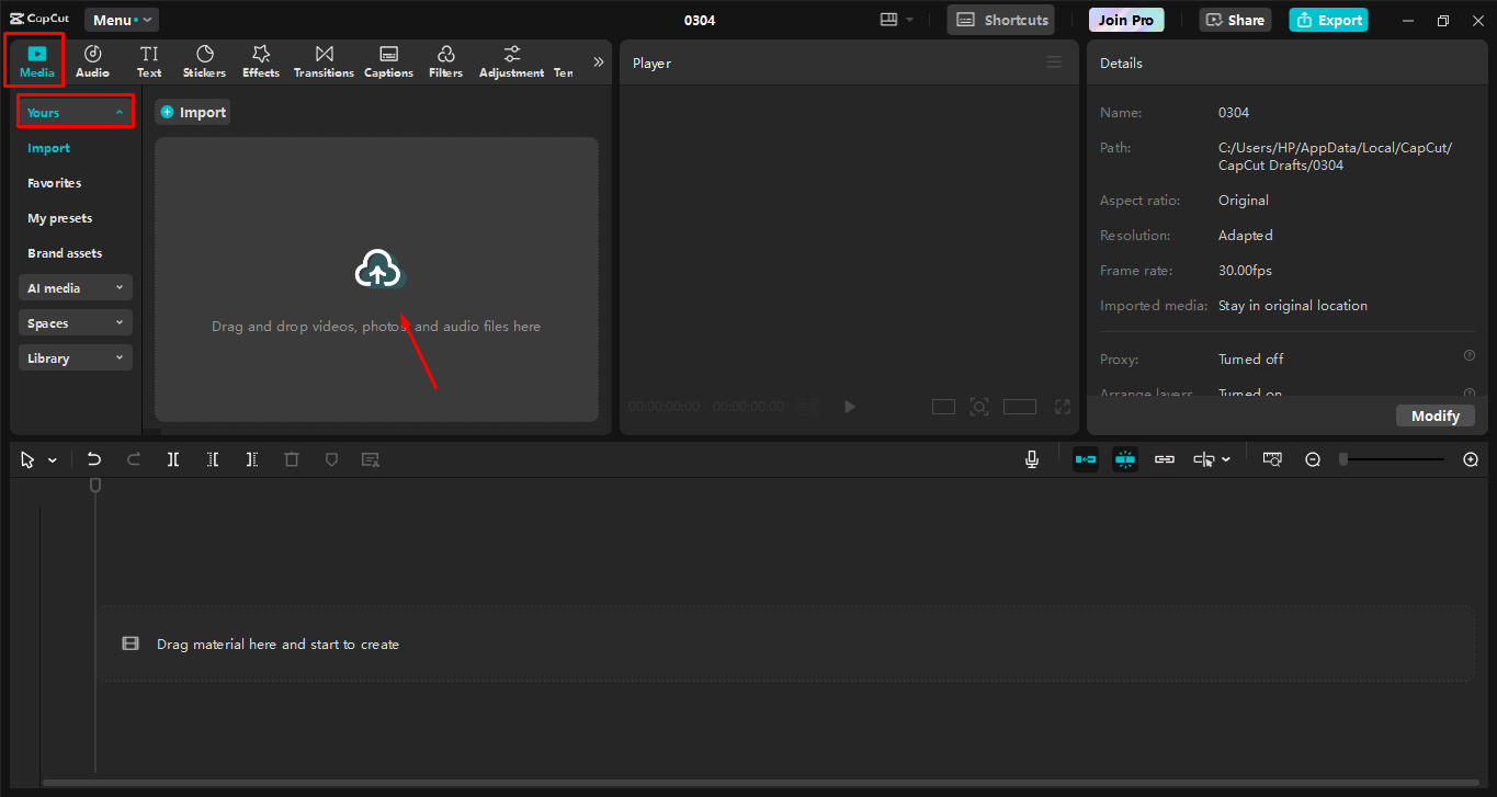 Uploading video to the CapCut desktop video editor