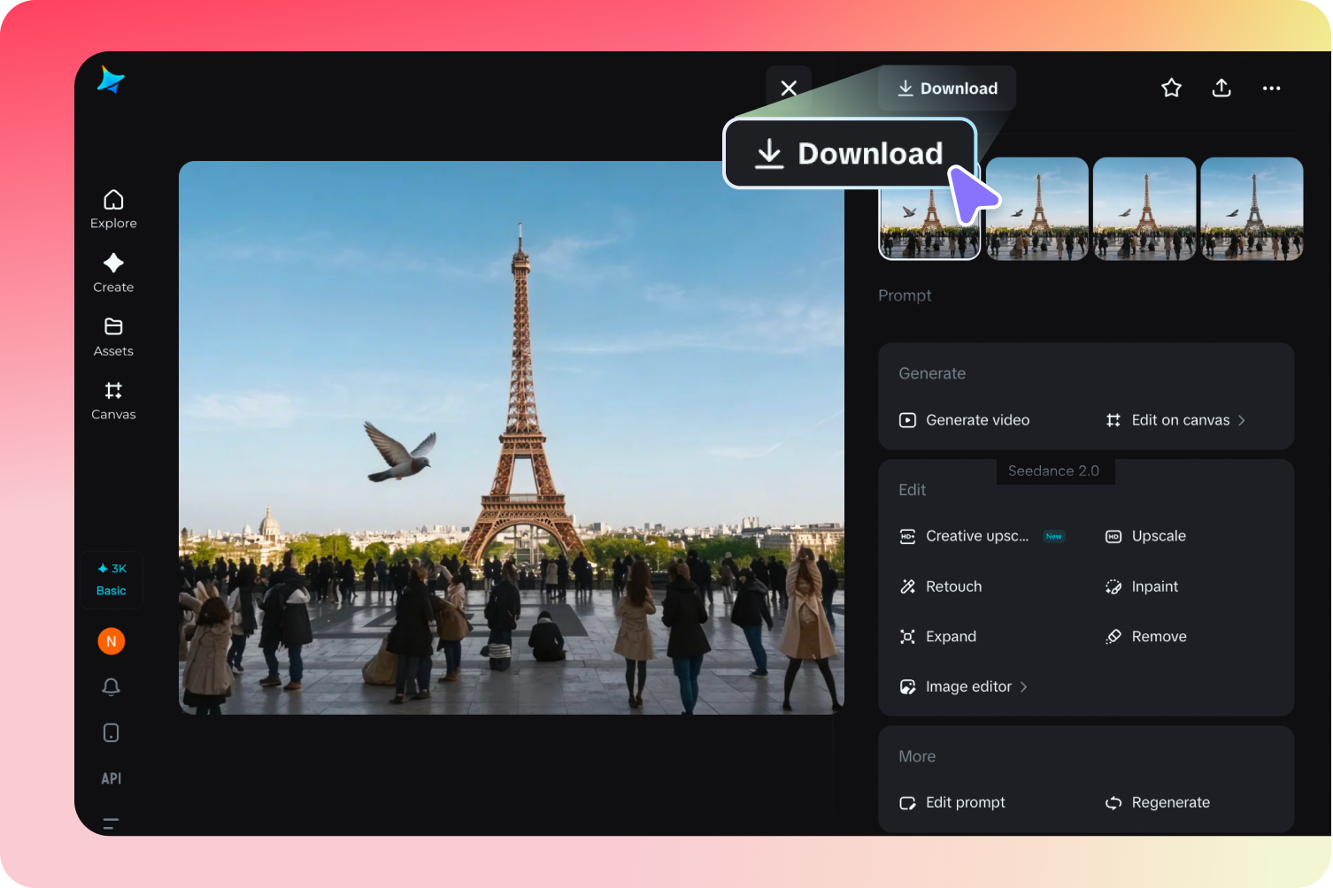  從Dreamina下載彩色黑白照片