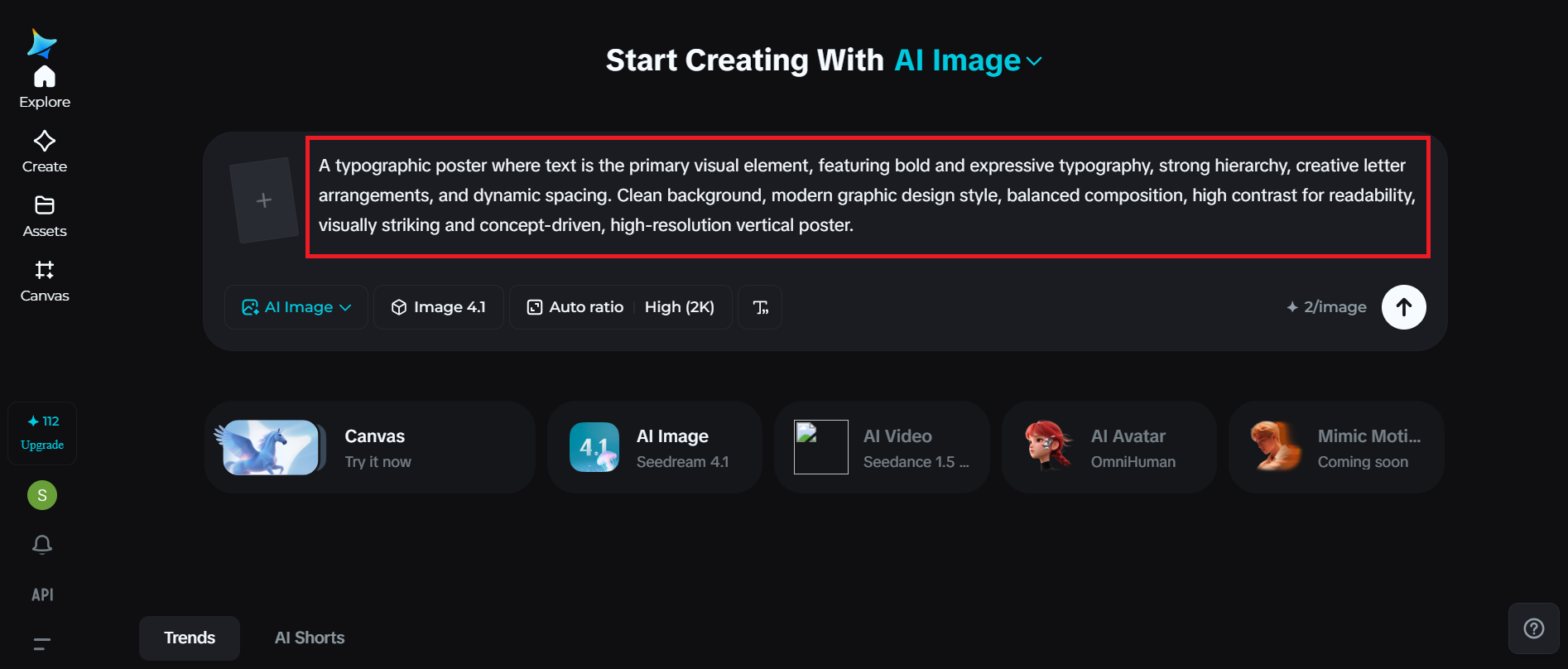 Write a prompt for a simple typography poster design