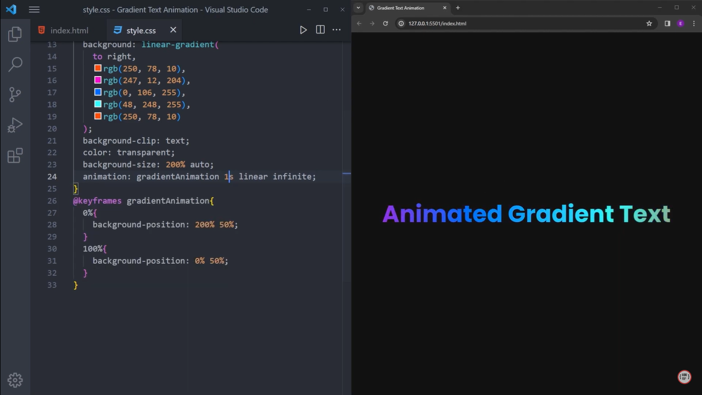 animație gradient text CSS