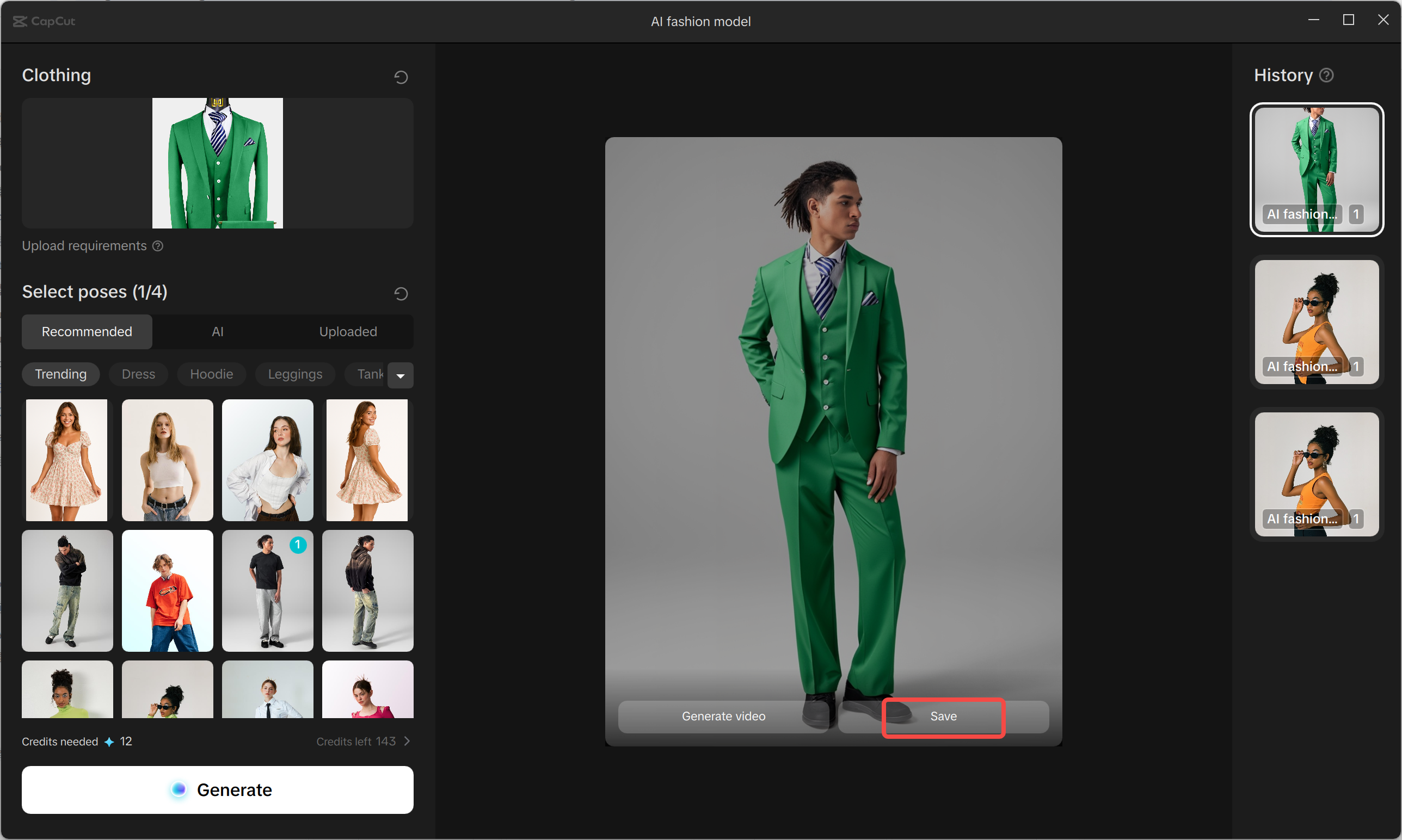 Export obrázku modelu AI z editoru videa pro stolní počítače CapCut