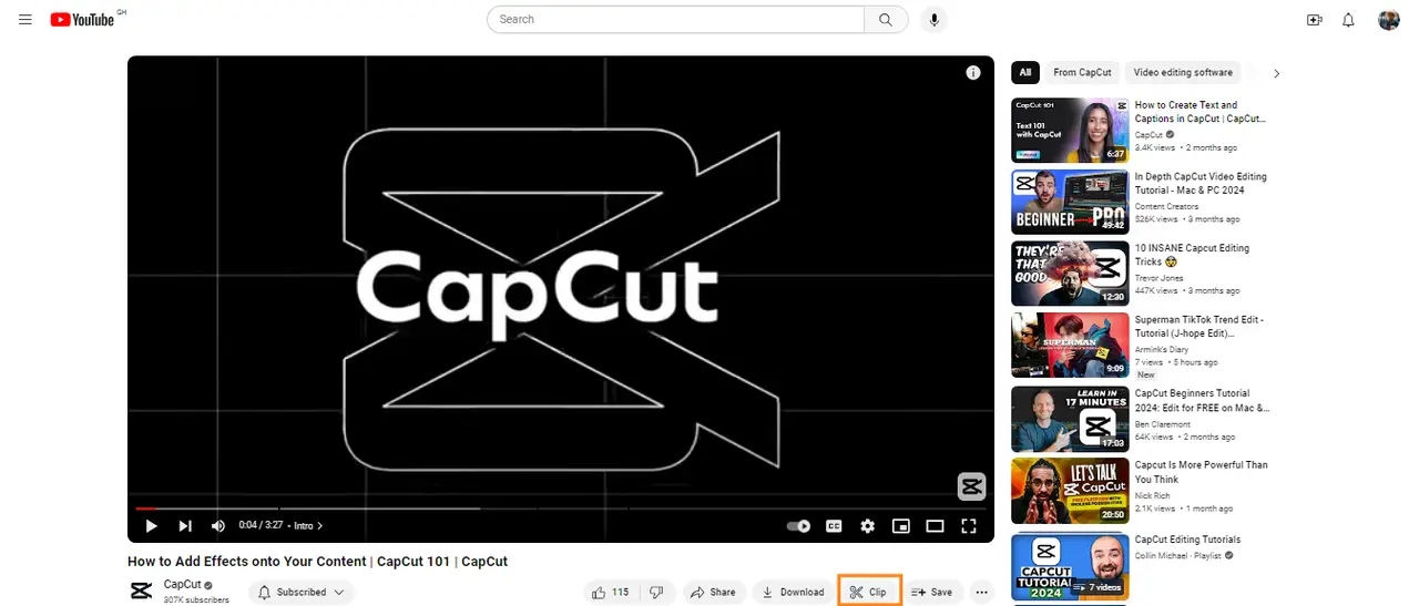 How to make a video clip from YouTube using its built-in editor