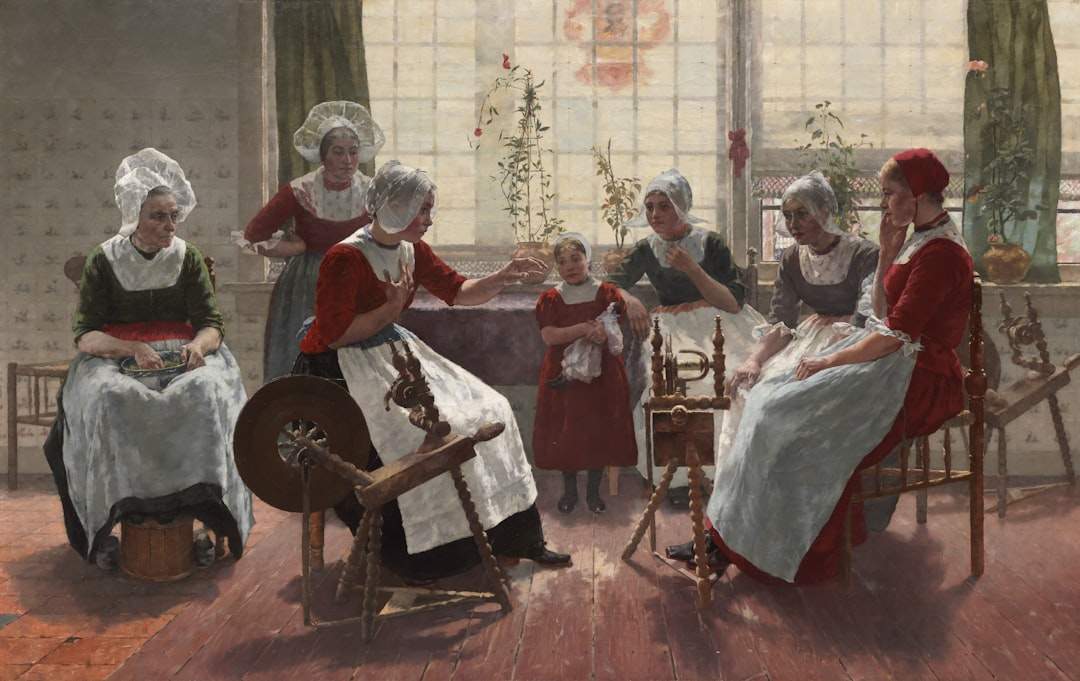 A historical painting or illustration of 18th-century French court fashion, preferably with dresses in a purplish-brown shade