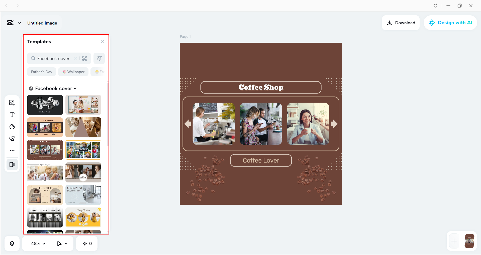 Choosing a suitable cover image template in the CapCut desktop video editor