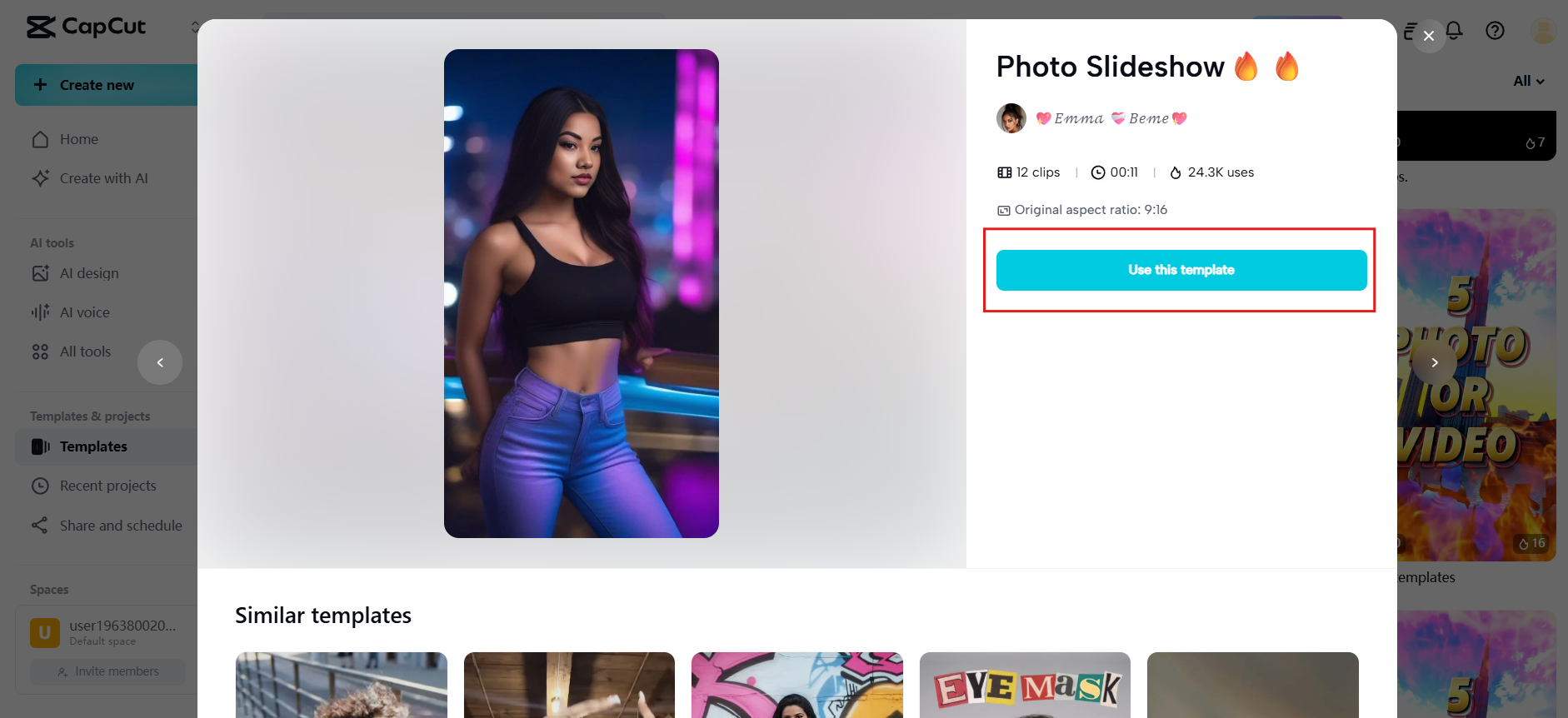 Choose the template and use it