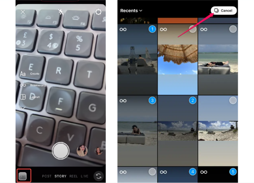 Select multiple photos for an Instagram Story at once