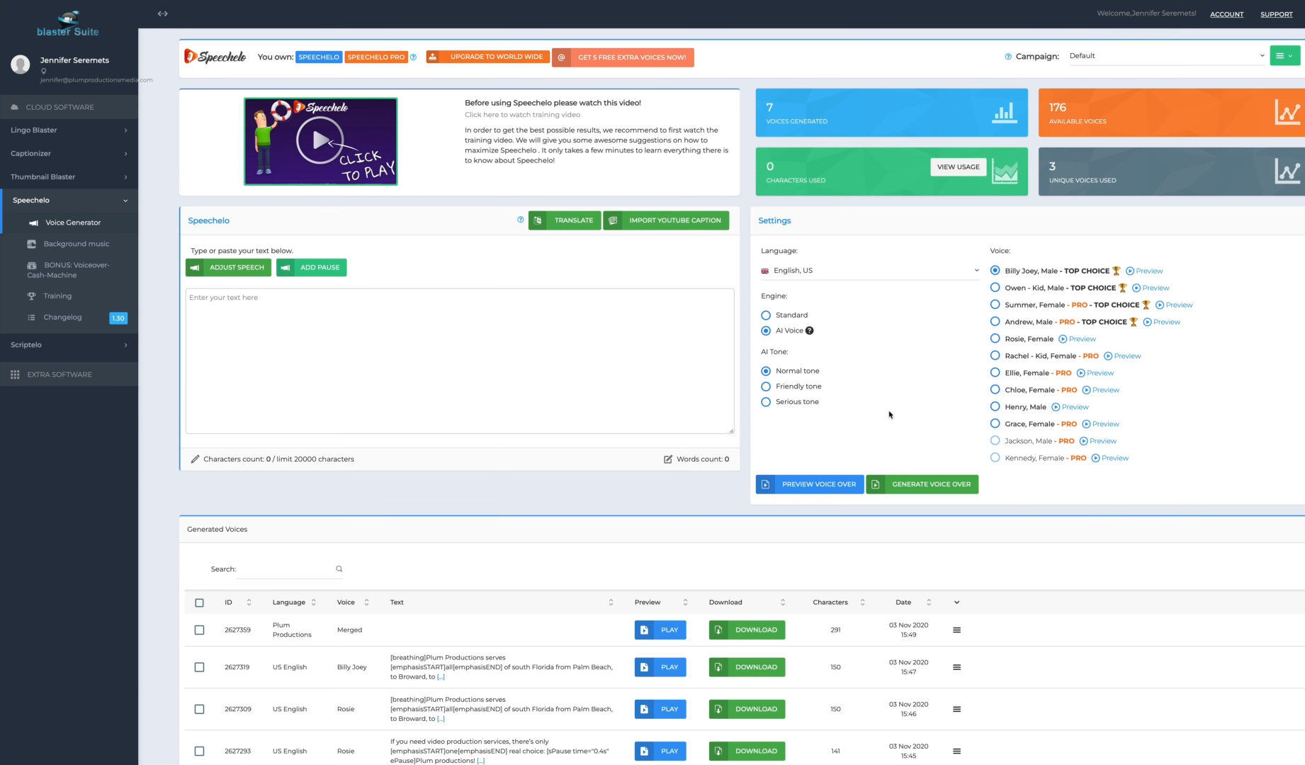 Speechelo's text-to-speech tool