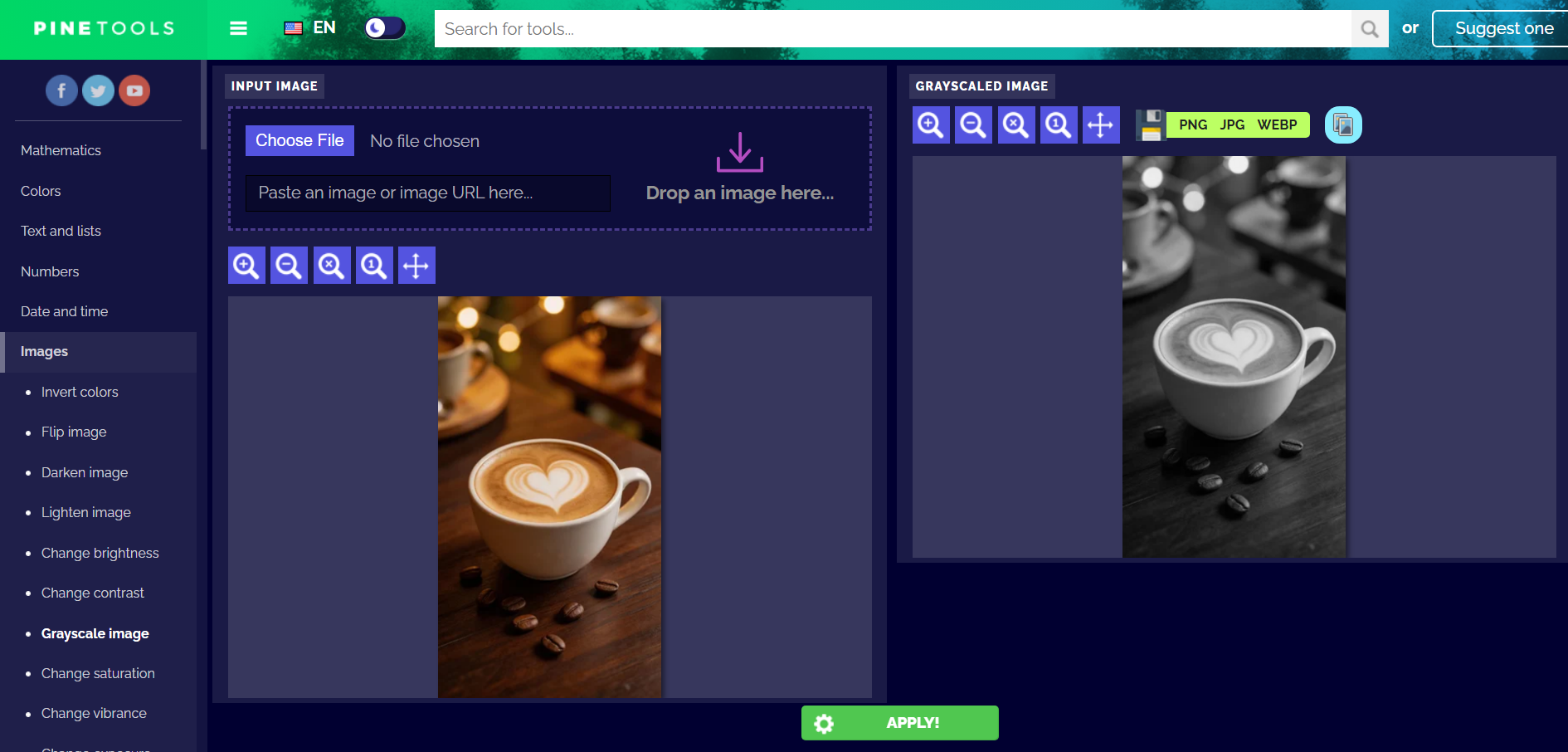 Pine Tools interface