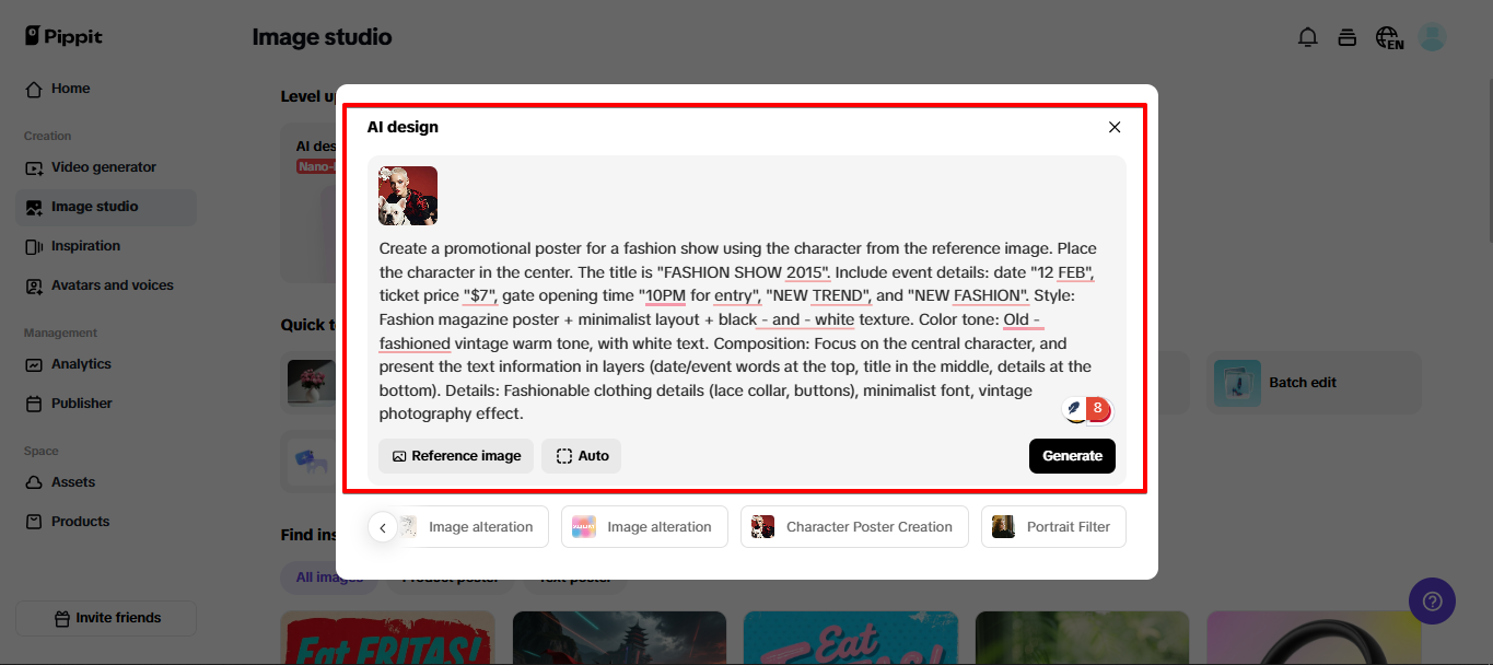 Paglikha ng imahe gamit ang Pippit