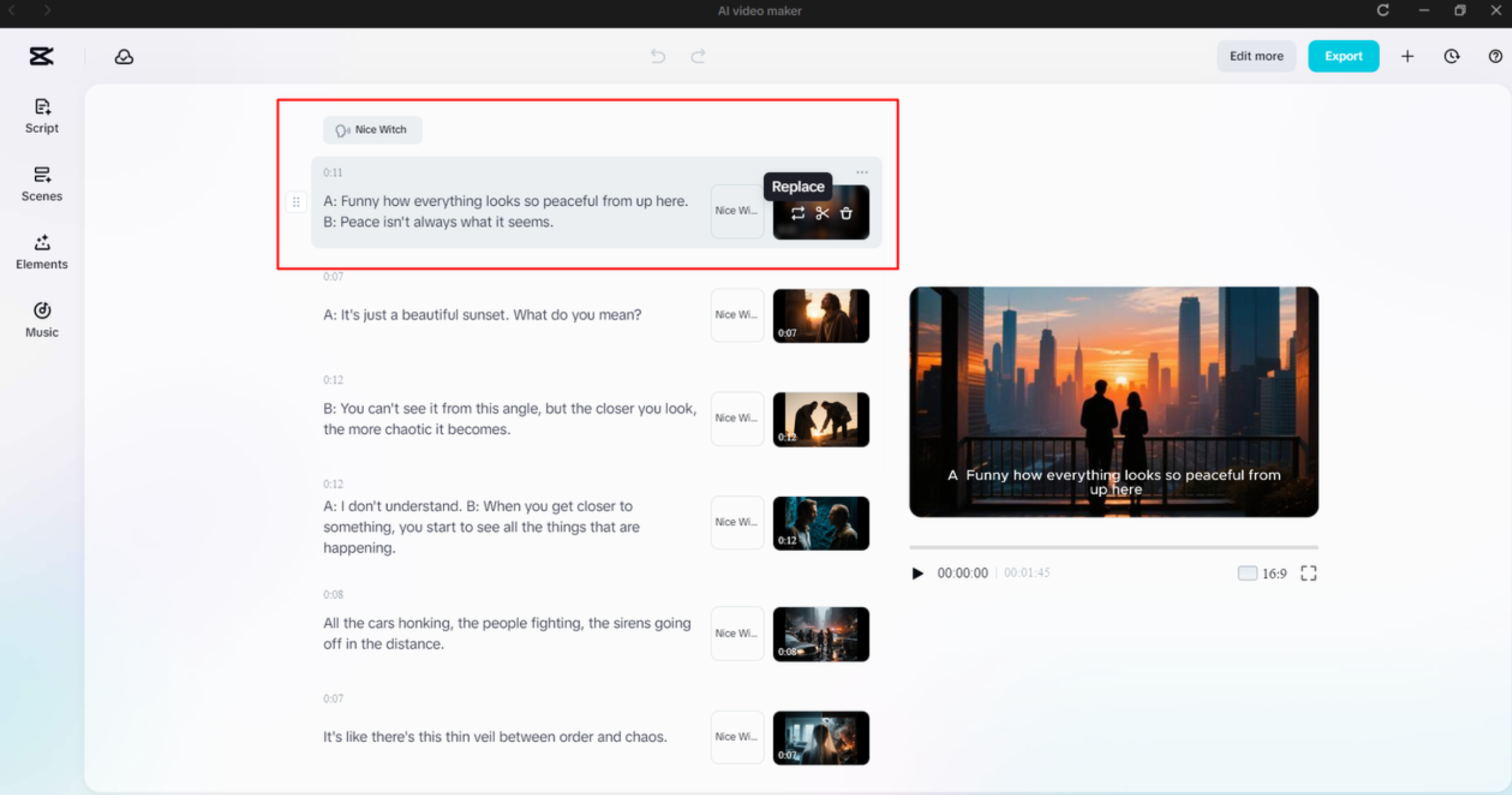 Replacing the video media with CapCut video maker