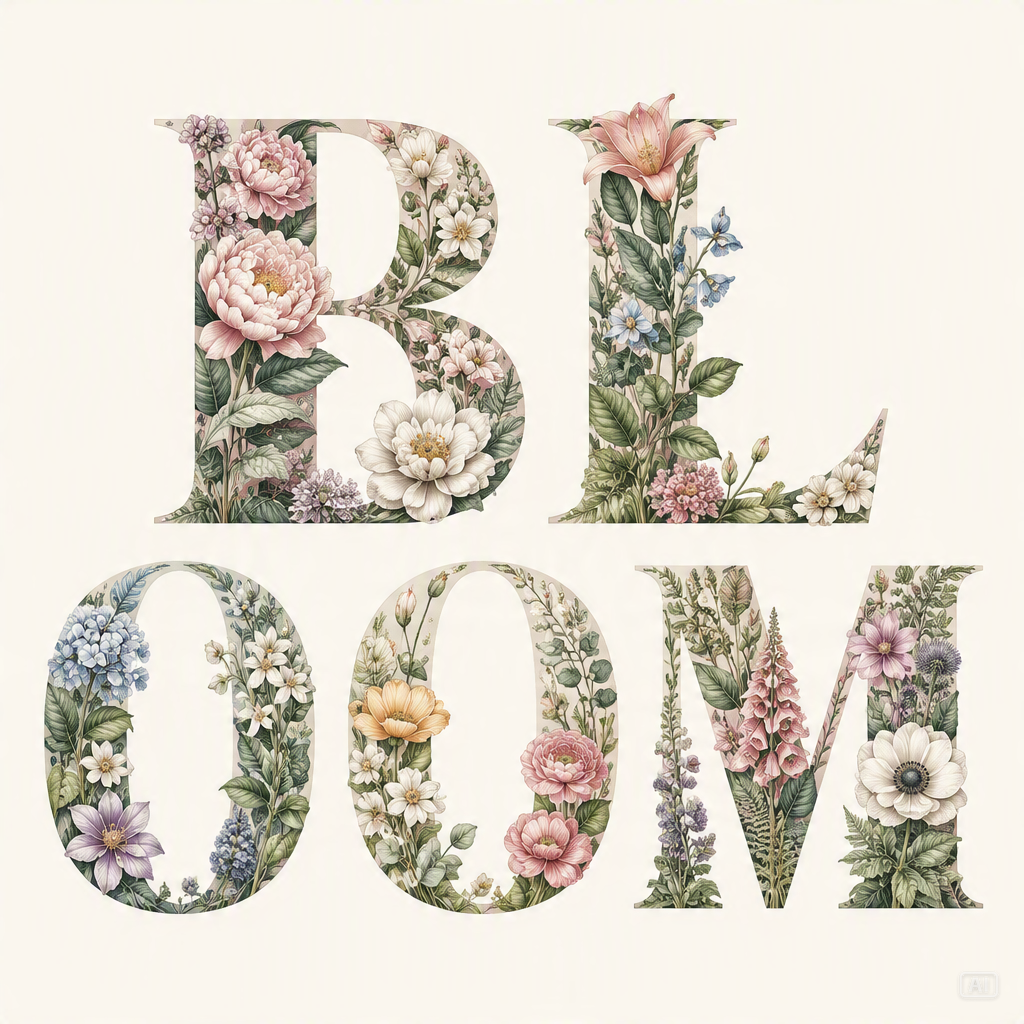Typographic illustration botanical lettering image generated by Pippit