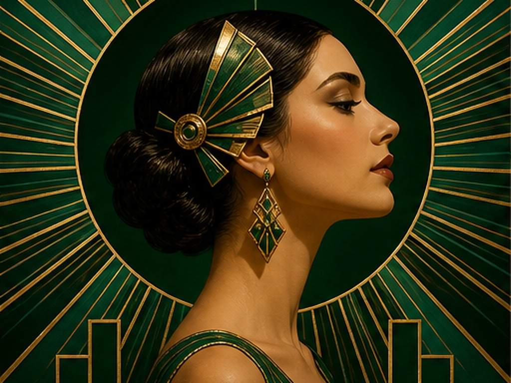 Contoh segera Penjana Potret Art Deco 2 - Profil sunburst zamrud