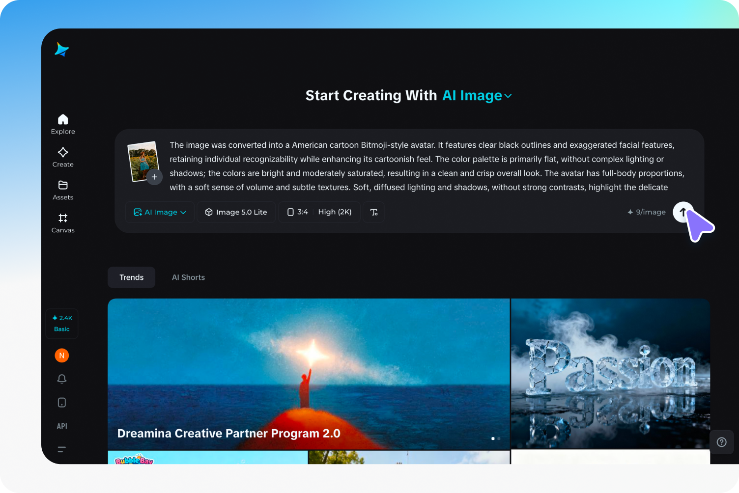 Nhập lời nhắc, chọn kích thước và tạo Bitmojis bằng Dreamina