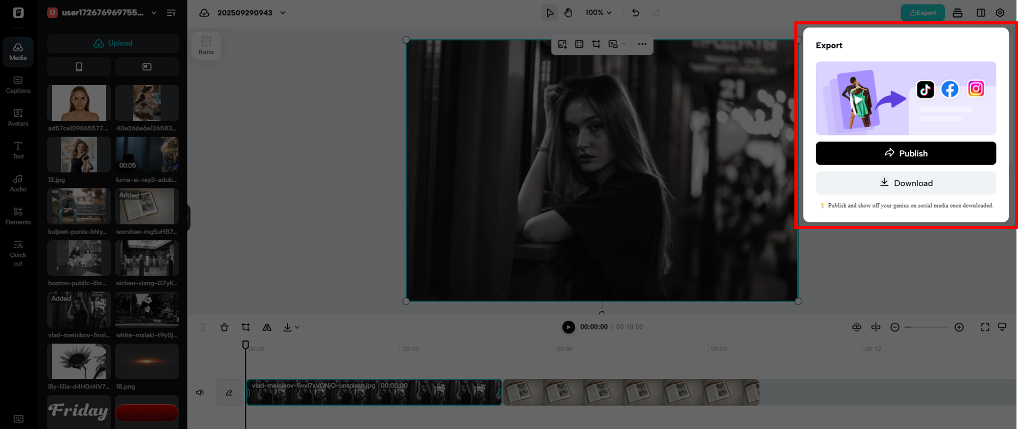 Publish or download your created video