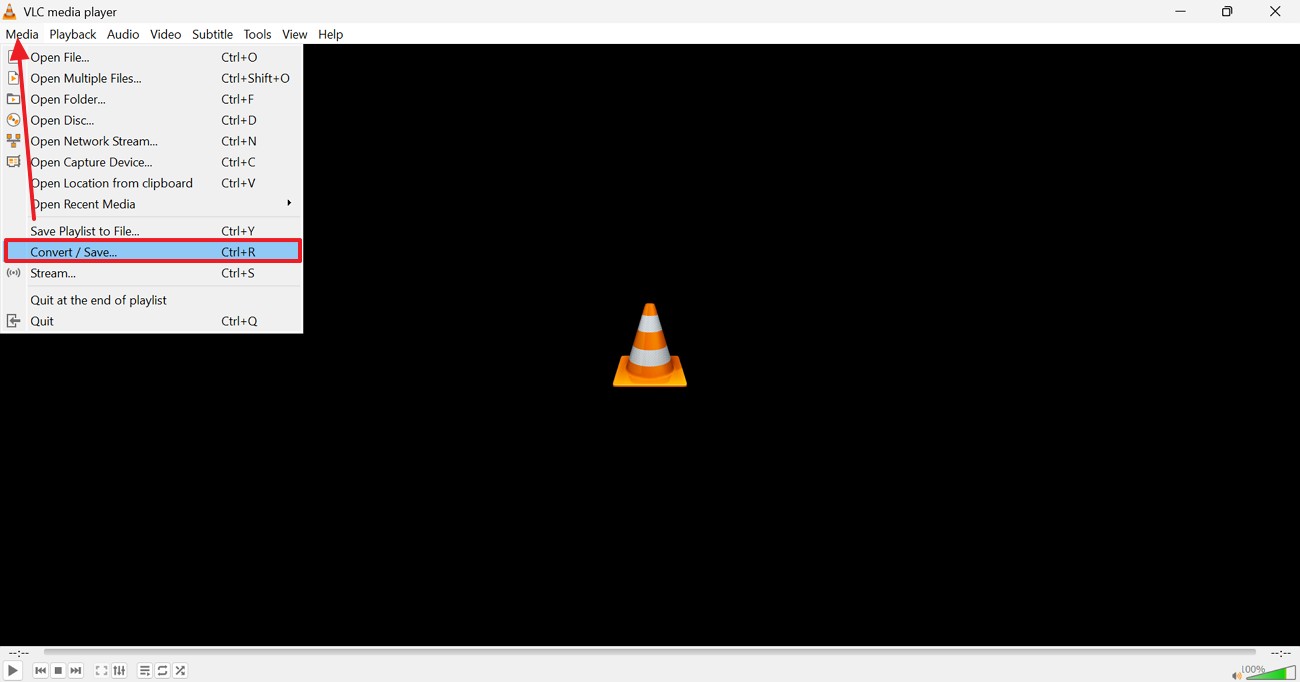 selecione converter salvar no vlc
