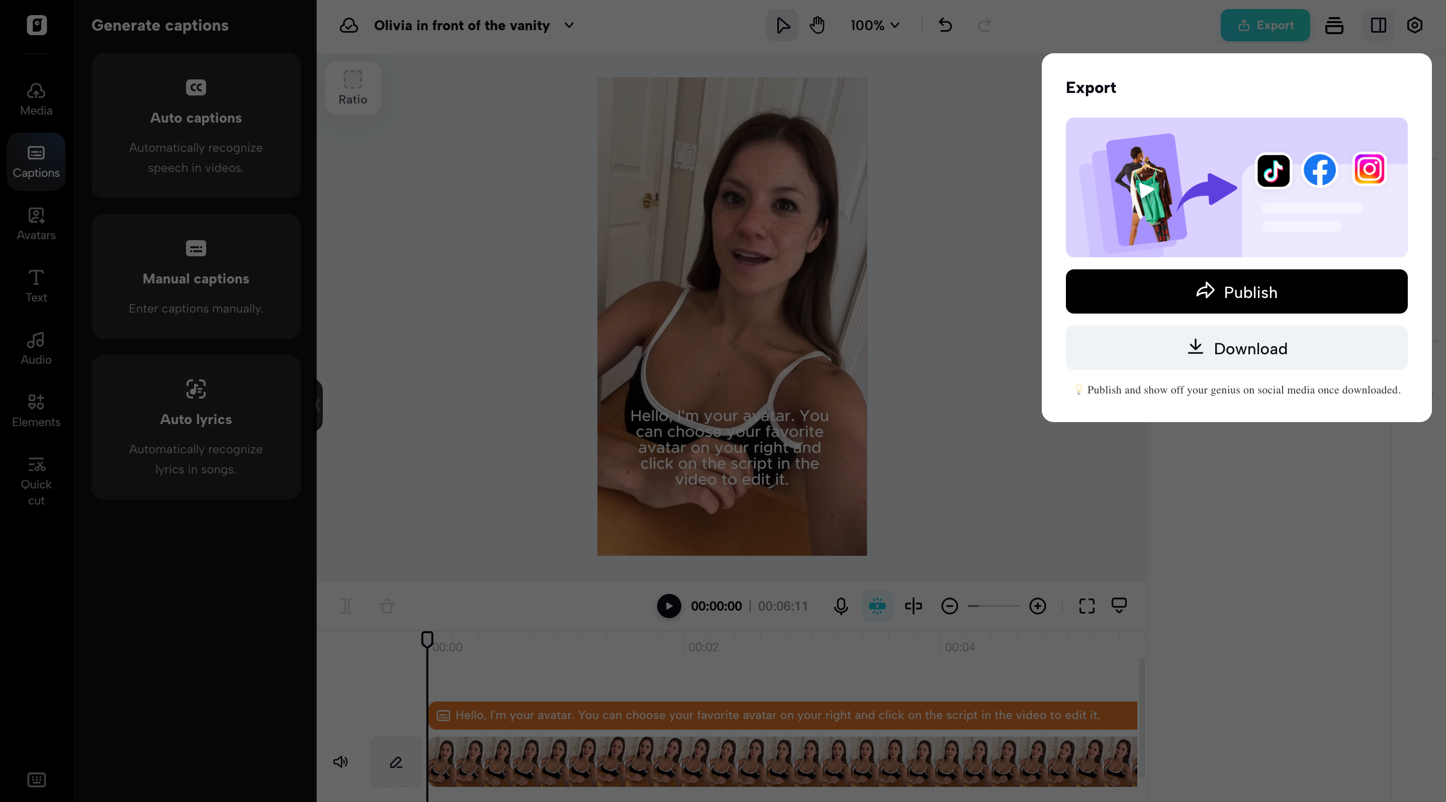 ייצא ושתף את סרטון האווטאר שלך