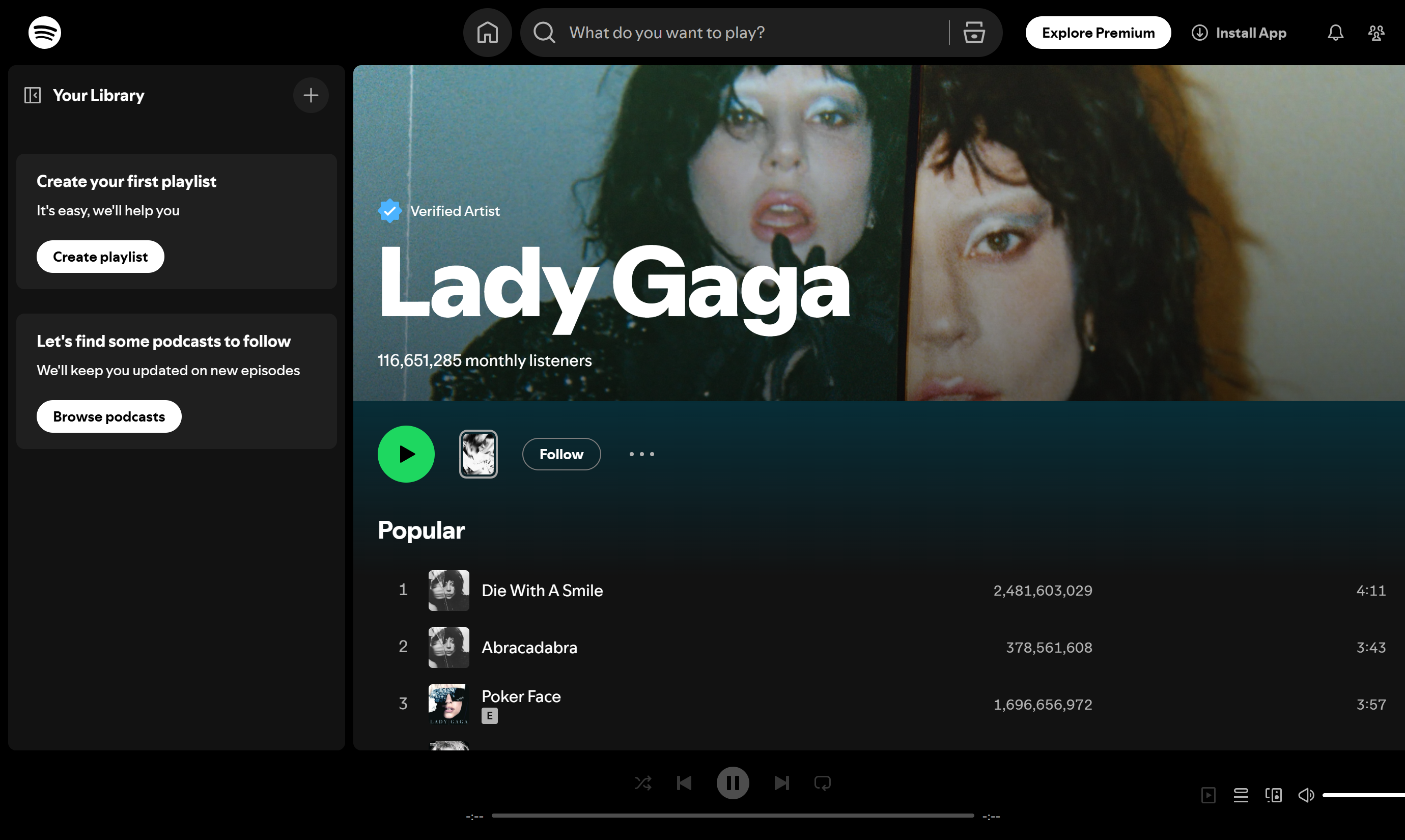 Lady Gaga - Spotifys mest streamade artist, känd för att ge hymner